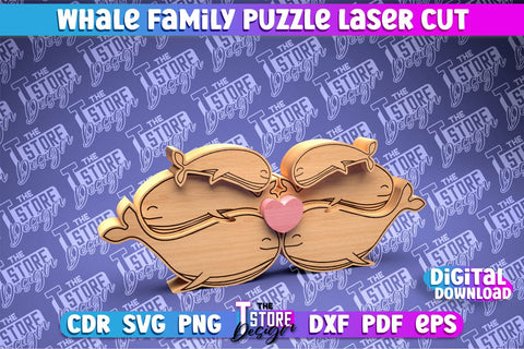 Whale Family Puzzle Laser Cut | Puzzle Laser Cut Design | CNC Files SVG The T Store Design 