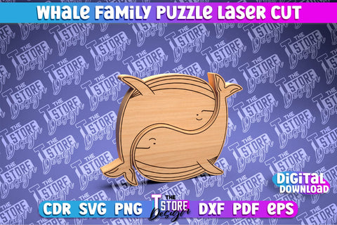 Whale Family Puzzle Laser Cut | Puzzle Laser Cut Design | CNC Files SVG The T Store Design 