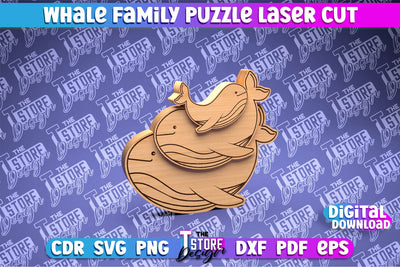 Whale Family Puzzle Laser Cut | Puzzle Laser Cut Design | CNC Files SVG The T Store Design 