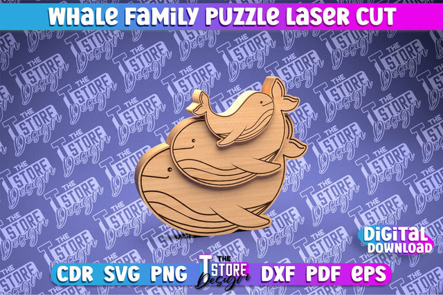 Whale Family Puzzle Laser Cut | Puzzle Laser Cut Design | CNC Files SVG The T Store Design 