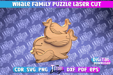 Whale Family Puzzle Laser Cut | Puzzle Laser Cut Design | CNC Files SVG The T Store Design 