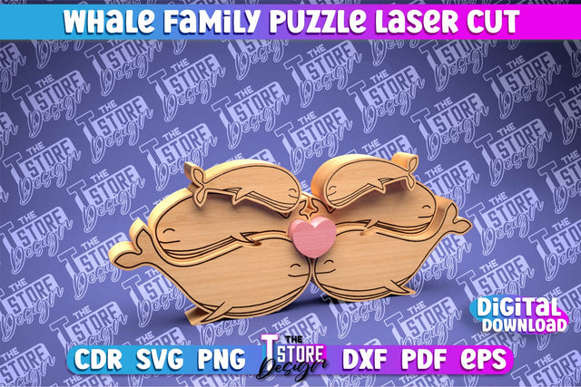 Whale Family Puzzle Laser Cut | Puzzle Laser Cut Design | CNC Files SVG The T Store Design 