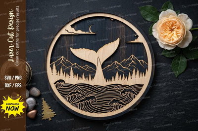 Whale Mountain Scene laser Cut svg Cutting file SVG Regulrcrative 