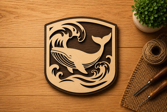 Whale Ocean Waves Shield Laser Cut SVG File SVG Regulrcrative 