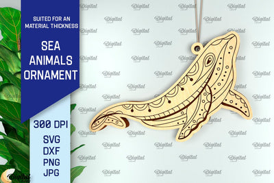 Whale Ornament Laser Cut. Wooden Sea Animals SVG SVG Evgenyia Guschina 