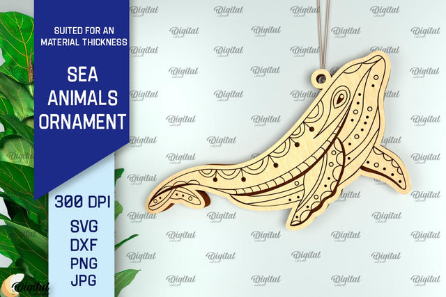 Whale Ornament Laser Cut. Wooden Sea Animals SVG SVG Evgenyia Guschina 