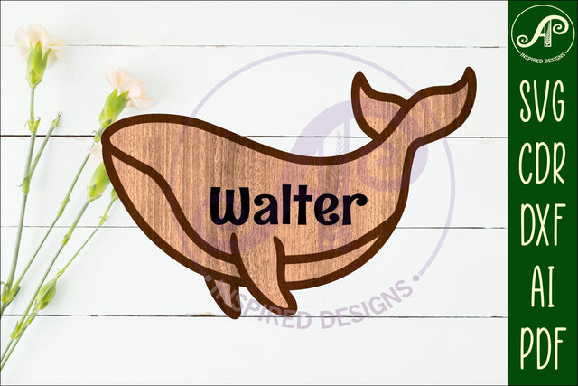 Whale outline two layer name sign SVG APInspireddesigns 