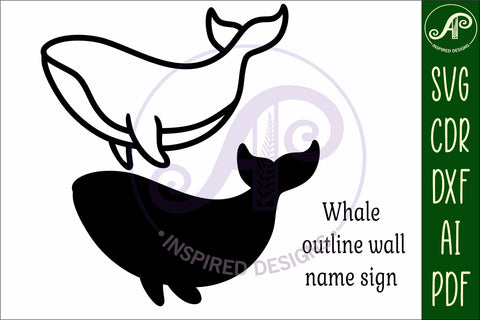Whale outline two layer name sign SVG APInspireddesigns 