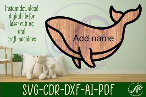 Whale outline two layer name sign SVG APInspireddesigns 