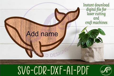 Whale outline two layer name sign SVG APInspireddesigns 