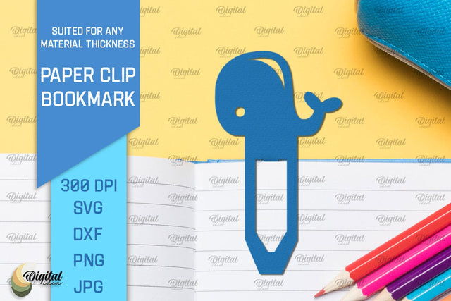 Whale Paper Clip Bookmark. Bookmark Clip Template SVG SVG Evgenyia Guschina 
