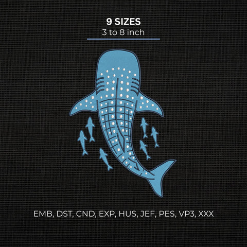 Whale Shark Embroidery Design – Blue Spotted Ocean Shark with Baby Sharks Marine Life Machine Embroidery File Embroidery/Applique DESIGNS PatternFeed8 