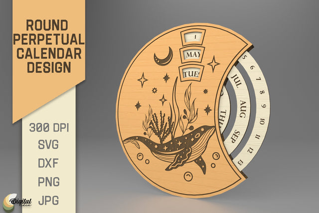 Whale SVG. Round Perpetual Calendar Lasercut SVG Evgenyia Guschina 
