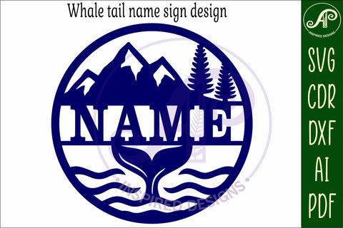 Whale tail name sign svg laser cut template SVG APInspireddesigns 