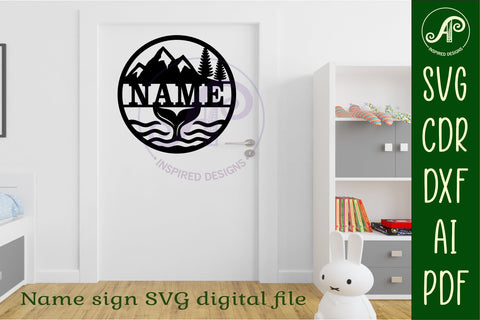 Whale tail name sign svg laser cut template SVG APInspireddesigns 