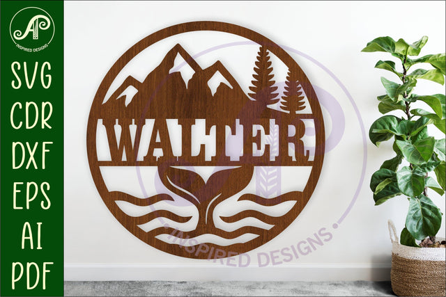 Whale tail name sign svg laser cut template SVG APInspireddesigns 