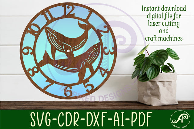 Whale wall clock laser cut files, SVG file. vector SVG APInspireddesigns 