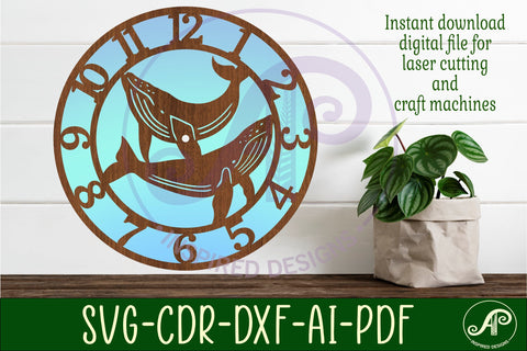 Whale wall clock laser cut files, SVG file. vector SVG APInspireddesigns 