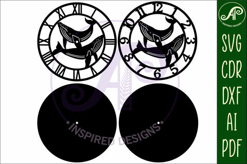 Whale wall clock laser cut files, SVG file. vector SVG APInspireddesigns 