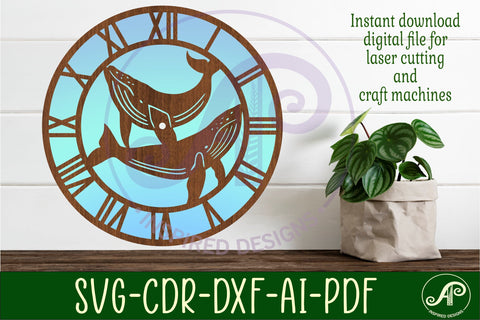 Whale wall clock laser cut files, SVG file. vector SVG APInspireddesigns 