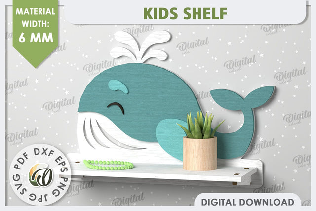 Whale Wall Shelf Laser Cut Design. Shelf for Kids Room SVG SVG Evgenyia Guschina 