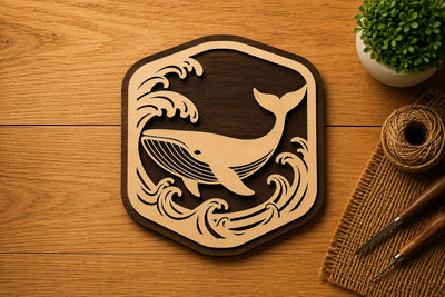 Whale Wave Shield Ornament Laser Cut SVG File SVG Regulrcrative 