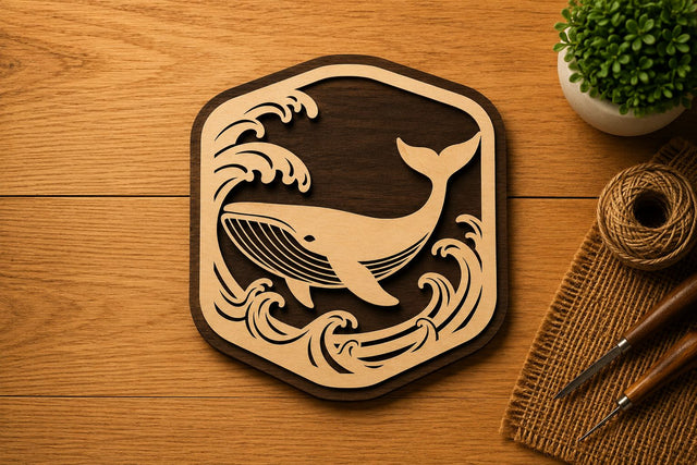 Whale Wave Shield Ornament Laser Cut SVG File SVG Regulrcrative 