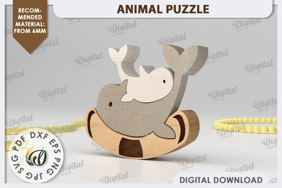 Whales Puzzle Laser Cut. Animal Family Puzzle SVG Design SVG Evgenyia Guschina 