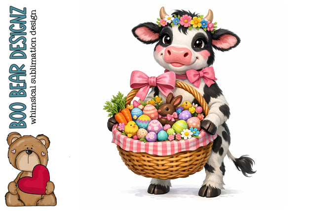 Whimisical Easter Cow Clipart Sublimation Boo Bear Designz 