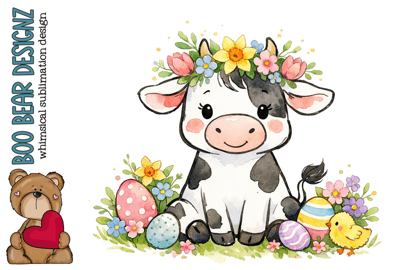 Whimisical Easter Cow Clipart Sublimation Boo Bear Designz 