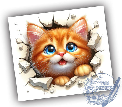 Whimsical 3D Cat Lover Tumbler, Cute Cat Tumbler, 3D Cat Design, Cat Lover Gift, Hole in the Wall Tumbler, 20oz Tumbler Wrap, Pet Decor, Whimsical Drinkware Sublimation ToriDesigns 