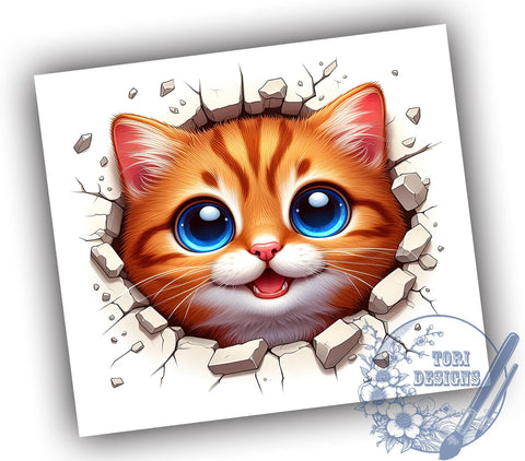 Whimsical 3D Cat Lover Tumbler, Cute Cat Tumbler, 3D Cat Design, Cat Lover Gift, Hole in the Wall Tumbler, 20oz Tumbler Wrap, Pet Decor, Whimsical Drinkware Sublimation ToriDesigns 