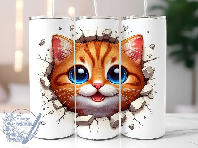 Whimsical 3D Cat Lover Tumbler, Cute Cat Tumbler, 3D Cat Design, Cat Lover Gift, Hole in the Wall Tumbler, 20oz Tumbler Wrap, Pet Decor, Whimsical Drinkware Sublimation ToriDesigns 