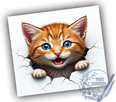 Whimsical 3D Cat Lover Tumbler, Cute Cat Tumbler, 3D Cat Design, Cat Lover Gift, Hole in the Wall Tumbler, 20oz Tumbler Wrap, Pet Decor, Whimsical Drinkware Sublimation ToriDesigns 