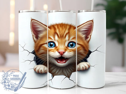 Whimsical 3D Cat Lover Tumbler, Cute Cat Tumbler, 3D Cat Design, Cat Lover Gift, Hole in the Wall Tumbler, 20oz Tumbler Wrap, Pet Decor, Whimsical Drinkware Sublimation ToriDesigns 