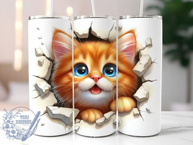 Whimsical 3D Cat Lover Tumbler, Cute Cat Tumbler, 3D Cat Design, Cat Lover Gift, Hole in the Wall Tumbler, 20oz Tumbler Wrap, Pet Decor, Whimsical Drinkware Sublimation ToriDesigns 