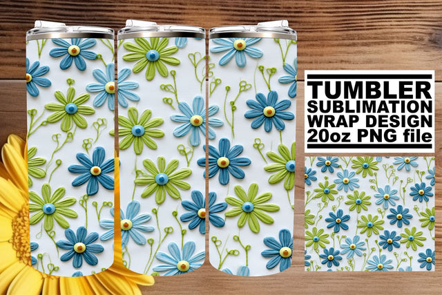 Whimsical 3D Floral Pattern Tumbler Wrap - Spring Vibes Sublimation afrosvg 