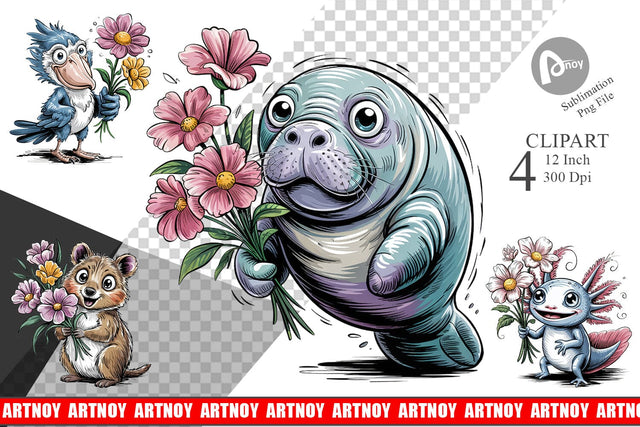 Whimsical Animal Bouquet Clipart Sublimation artnoy 