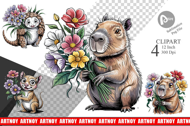 Whimsical Animal Bouquet Clipart Sublimation artnoy 