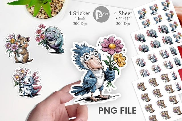 Whimsical Animal Bouquet Sticker Sublimation artnoy 