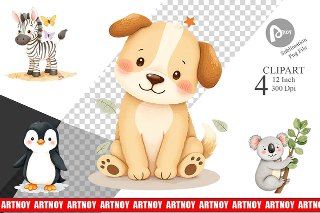 Whimsical Animal Parade Clipart Sublimation artnoy 