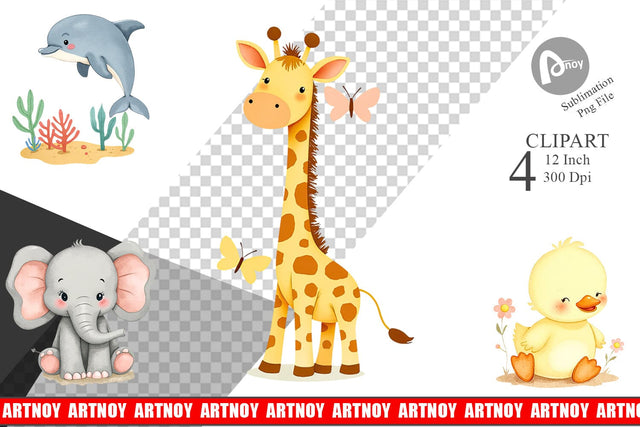 Whimsical Animal Parade Clipart Sublimation artnoy 