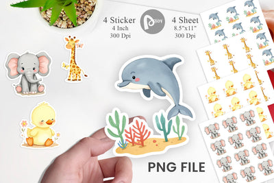 Whimsical Animal Parade Sticker Sublimation artnoy 