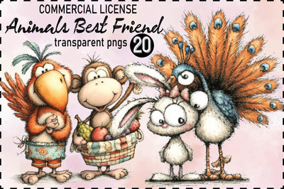 Whimsical Animals Best Friend Clipart Bundle. Sublimation SVGArt 