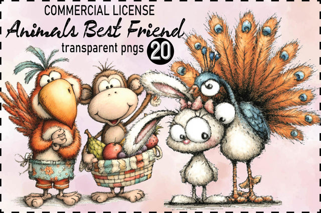 Whimsical Animals Best Friend Clipart Bundle. Sublimation SVGArt 