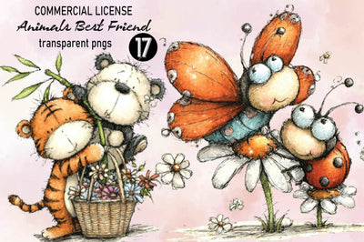 Whimsical Animals Best Friend Clipart Bundle. Sublimation SVGArt 