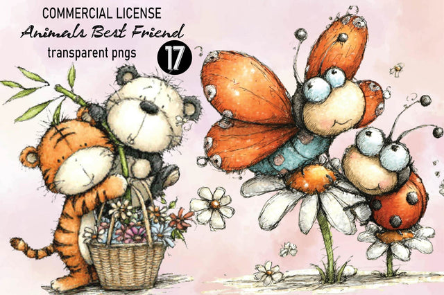 Whimsical Animals Best Friend Clipart Bundle. Sublimation SVGArt 
