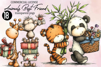 Whimsical Animals Best Friend Clipart Bundle. Sublimation SVGArt 