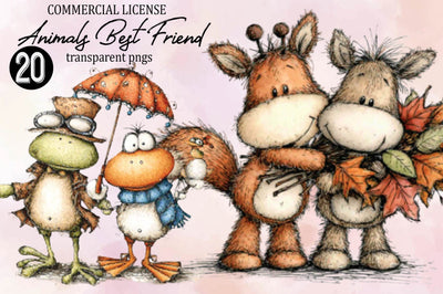 Whimsical Animals Best Friend Clipart Sublimation SVGArt 
