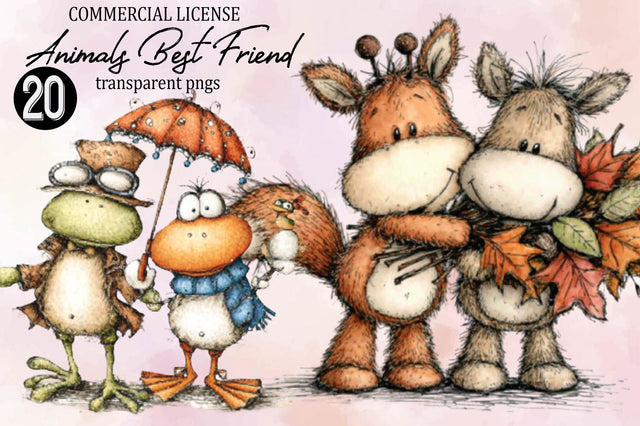 Whimsical Animals Best Friend Clipart Sublimation SVGArt 
